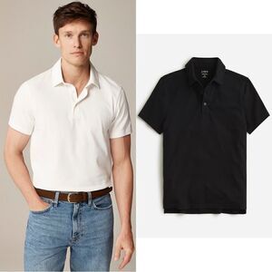 NWOT J. Crew Sueded cotton polo shirt in black